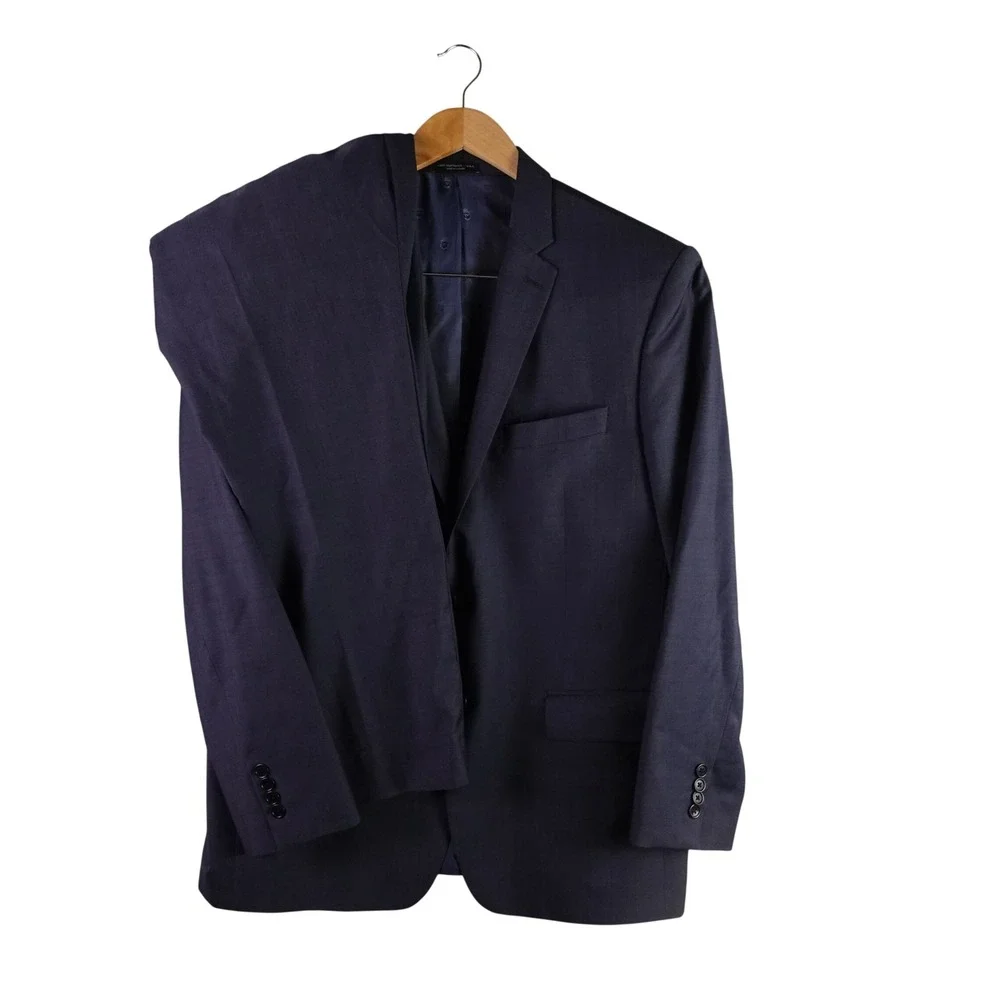 John Varvatos USA Mens 44R 100% Wool 2 Button Suit Navy Blue Made in Canada
